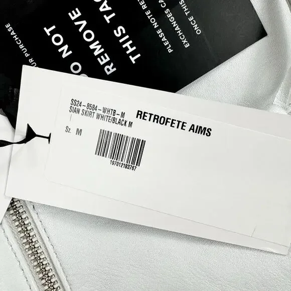 Retrofete Womens Sian Leather Zipper Mini Skirt Medium White Black Edgy - Picture 8 of 13